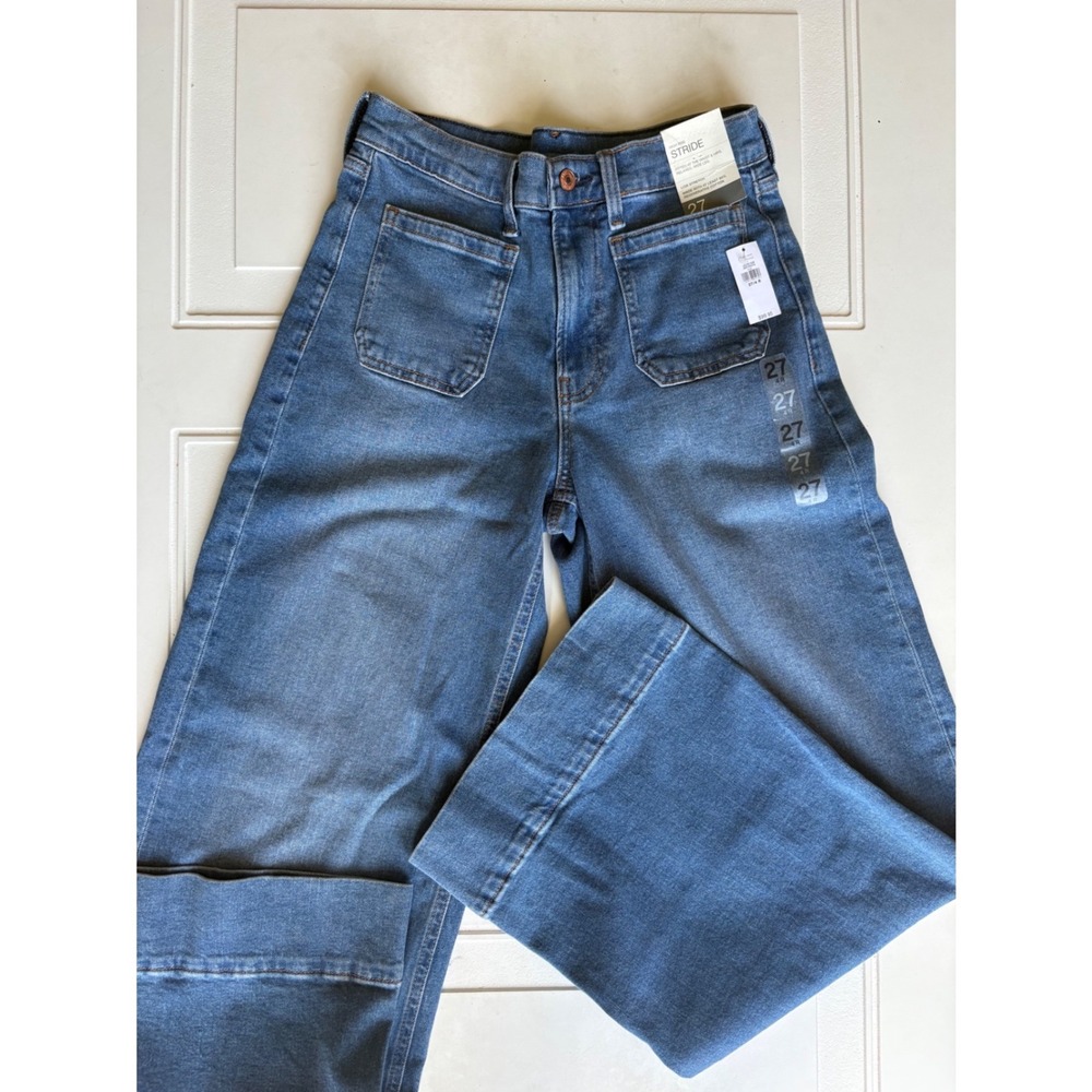 Gap High Rise Stride Wide Leg Jeans Medium Indigo Patch Pocket Denim 27/4 R NEW - Picture 3 of 8